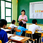 **

"Vietnamese adult literacy program classroom setting. Diverse students learning from a dedicated teacher. Charts and graphs visualizing student progress and teaching methods. Focus on data-driven improvement and positive impact."

**