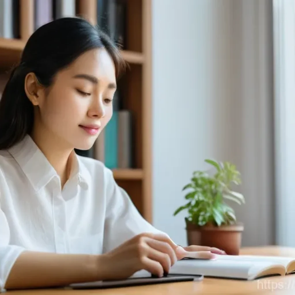 문해교육사 필수 자기관리 스킬 - **Prompt:** A Vietnamese female educator in her late 20s to early 30s, with a gentle and focused exp...