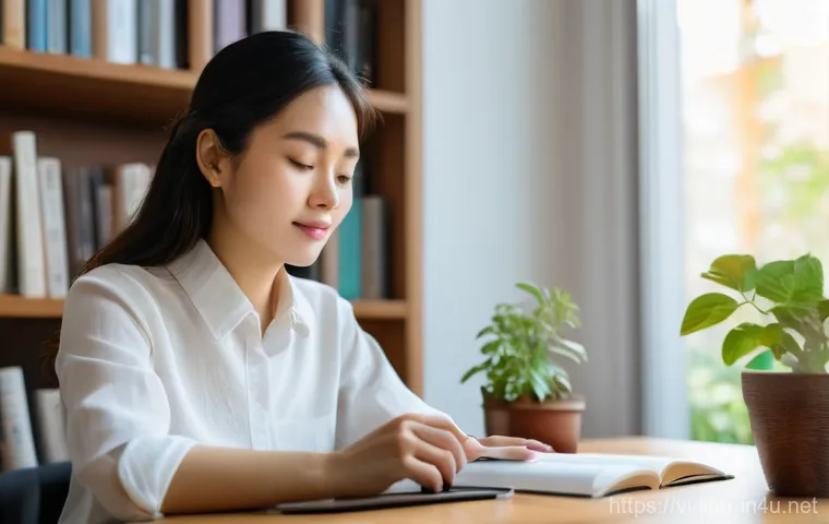 문해교육사 필수 자기관리 스킬 - **Prompt:** A Vietnamese female educator in her late 20s to early 30s, with a gentle and focused exp...