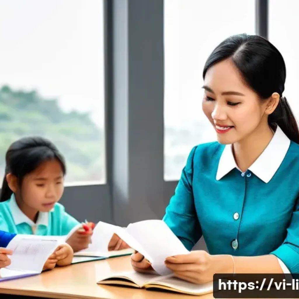 문해교육사 연봉 기준과 평균 - A professional Vietnamese adult literacy teacher conducting a reading and writing skills class in a ...