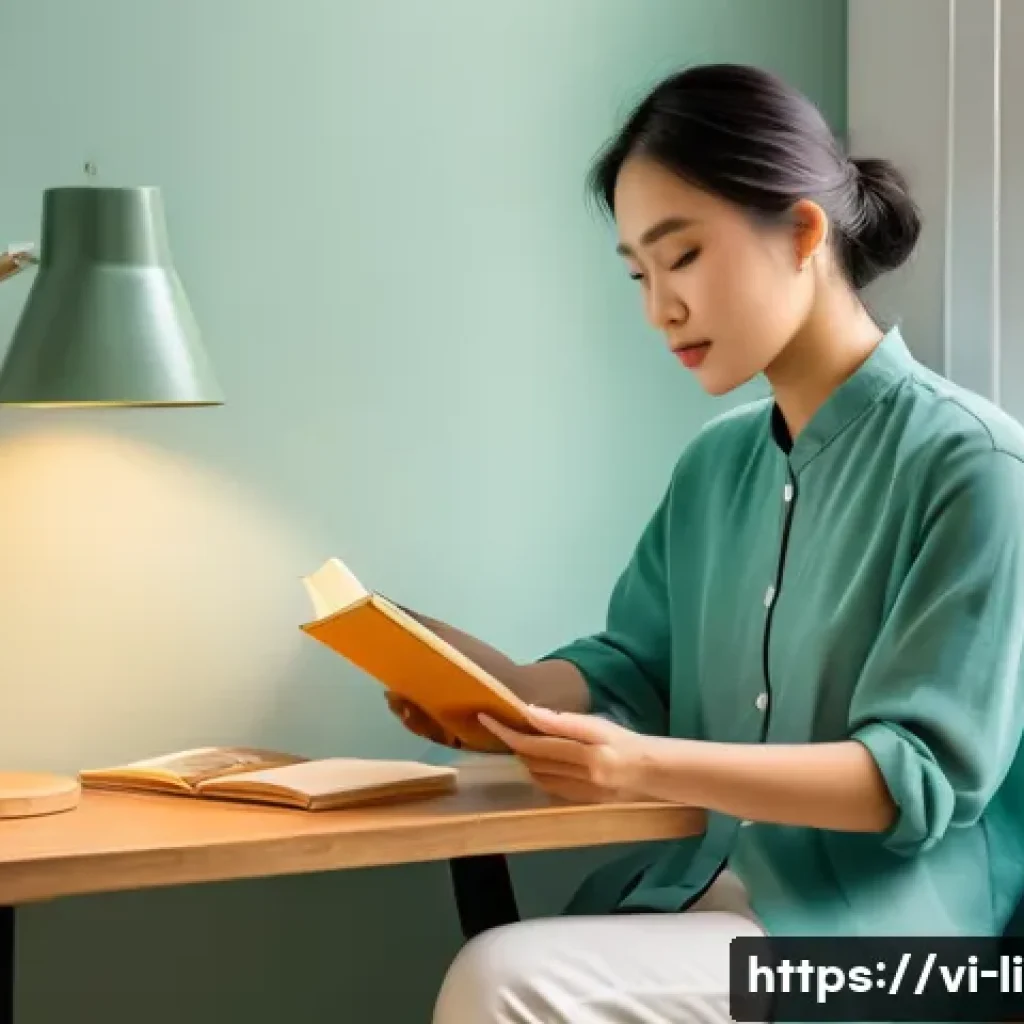 문해교육사와 학습 목표 성공 성공 결과 - A cozy study corner bathed in natural sunlight from a large window, featuring a young Vietnamese adu...