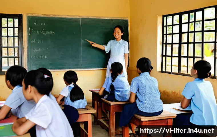 문해교육사와 국가 지원 제도 활용법 - A community literacy class in a rural Vietnamese village, featuring diverse adult students of variou...