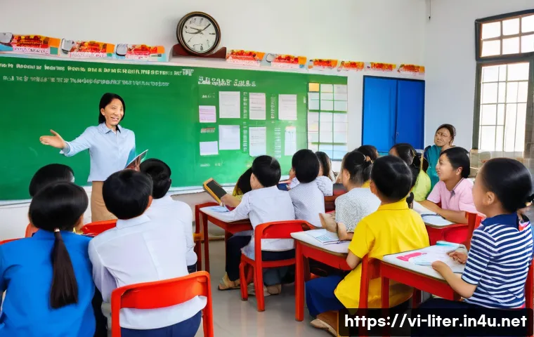 문해교육사와 학습 동기 부여 기법 - A vibrant classroom scene in Vietnam with diverse adult learners of various ages engaging enthusiast...