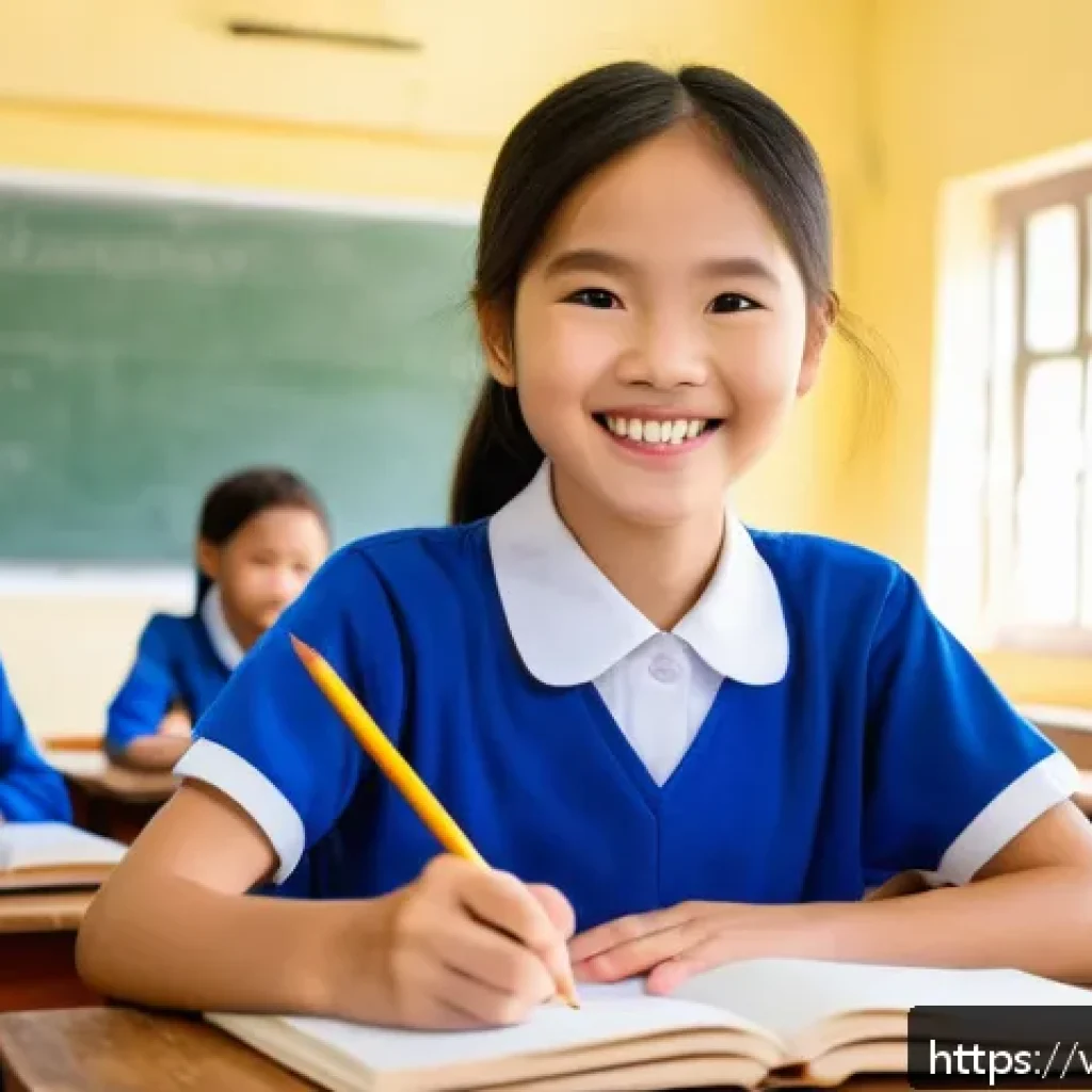 문해교육사와 직업 만족도 연구 성공 - A warm and engaging classroom scene in a Vietnamese elementary school where a female teacher attenti...