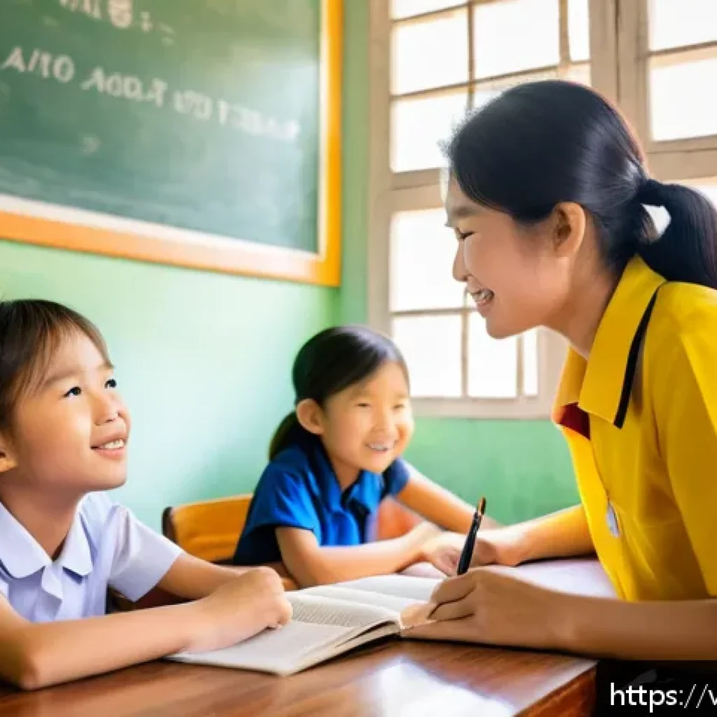문해교육사로서의 긍정적인 마인드 - A warm, inviting elementary classroom in Vietnam with colorful educational posters about reading and...