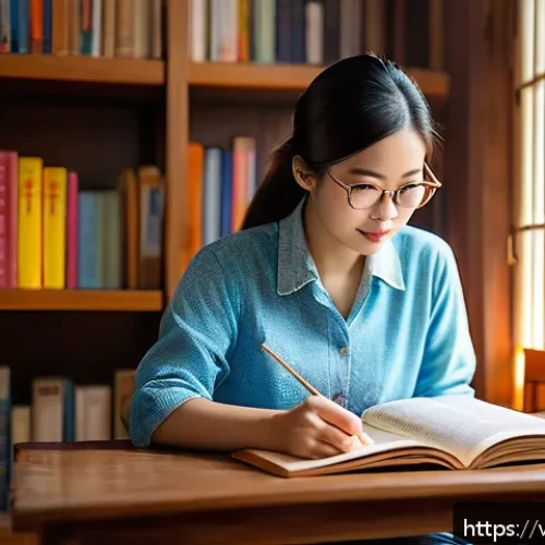 문해교육사와 독서교육 프로그램 - A cozy Vietnamese home study scene featuring an adult Vietnamese woman reading a traditional paper b...