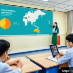 문해교육사 강의 자료 제작 도구 - A modern Vietnamese classroom scene showing a diverse group of young adult students actively engagin...