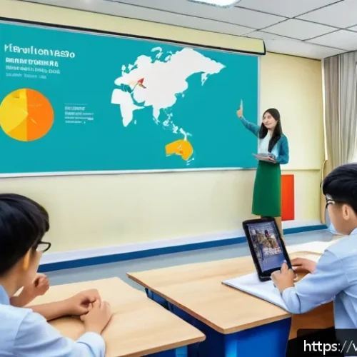 문해교육사 강의 자료 제작 도구 - A modern Vietnamese classroom scene showing a diverse group of young adult students actively engagin...