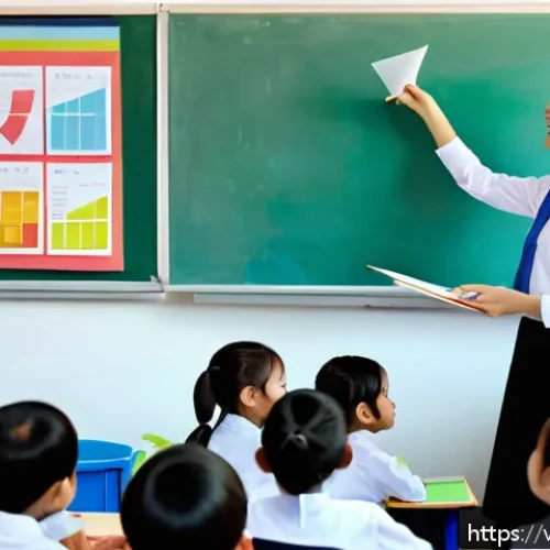 문해교육사와 타 직업 비교 - A Vietnamese female literacy teacher in a modern classroom setting, wearing professional attire with...