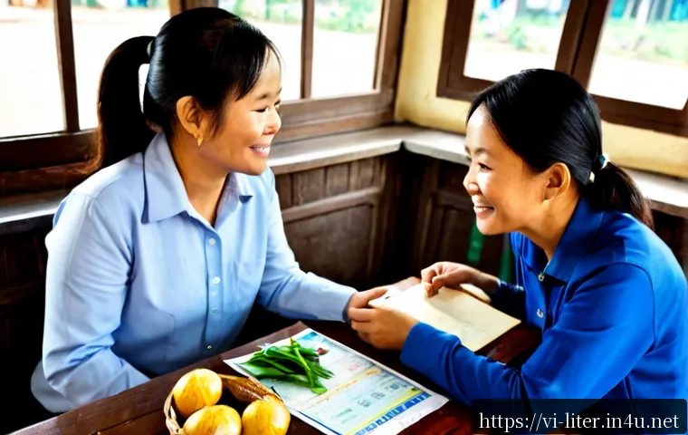 Home 17 문해교육사와 학습 내용 조정 사례 - Photorealistic adult literacy educator in a bright Vietnamese community learning center, gently adap...